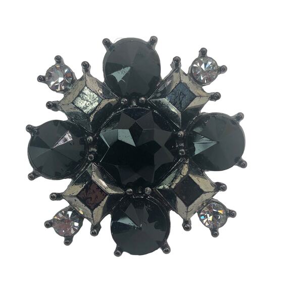 Black and Gun Metal Geometric Rhinestone Statement Ring - One Size Fits Most - Picture 3 of 4
